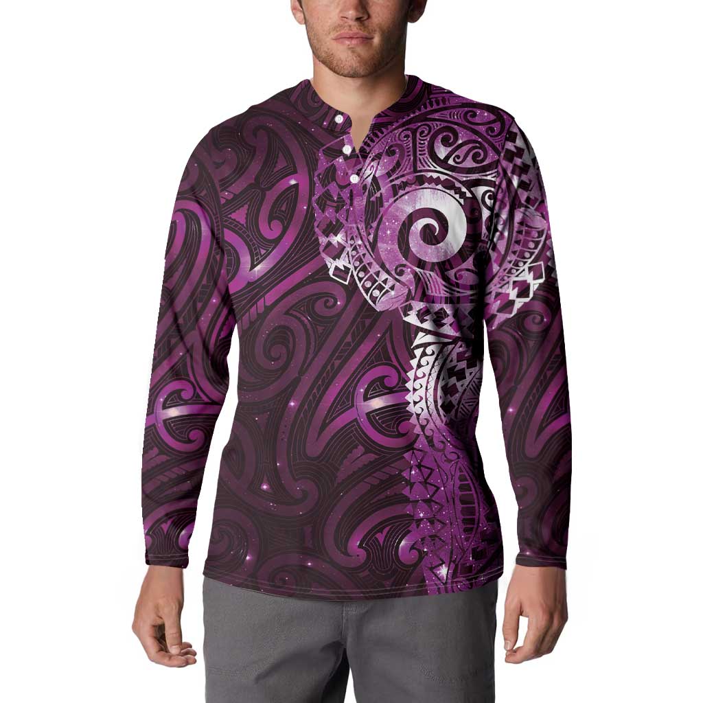 Matariki New Zealand Maori Koru Art Tattoo Button Sweatshirt New Year Galaxy Pink Sky Style
