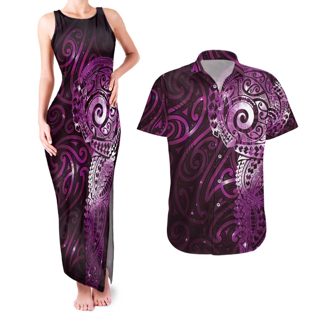 Matariki New Zealand Maori Koru Art Tattoo Couples Matching Tank Maxi Dress and Hawaiian Shirt New Year Galaxy Pink Sky Style