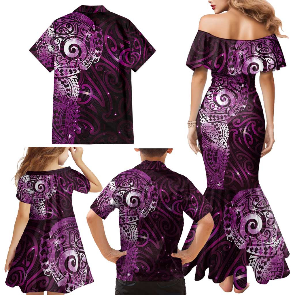 Matariki New Zealand Maori Koru Art Tattoo Family Matching Mermaid Dress and Hawaiian Shirt New Year Galaxy Pink Sky Style