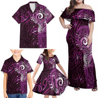 Matariki New Zealand Maori Koru Art Tattoo Family Matching Off Shoulder Maxi Dress and Hawaiian Shirt New Year Galaxy Pink Sky Style