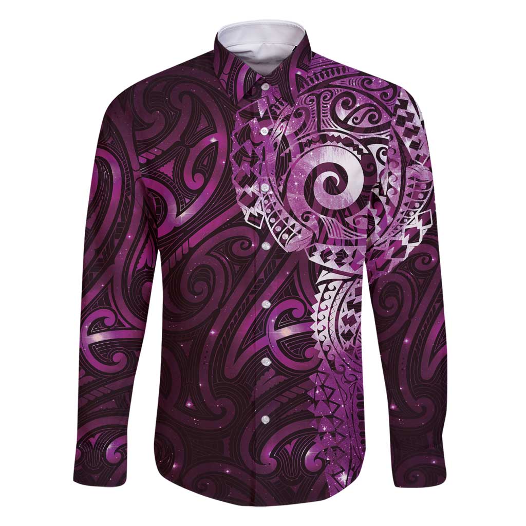 Matariki New Zealand Maori Koru Art Tattoo Family Matching Off Shoulder Maxi Dress and Hawaiian Shirt New Year Galaxy Pink Sky Style