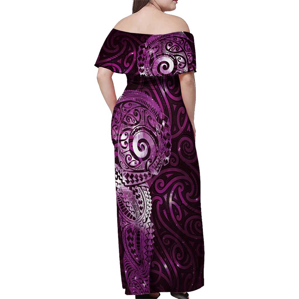 Matariki New Zealand Maori Koru Art Tattoo Family Matching Off Shoulder Maxi Dress and Hawaiian Shirt New Year Galaxy Pink Sky Style