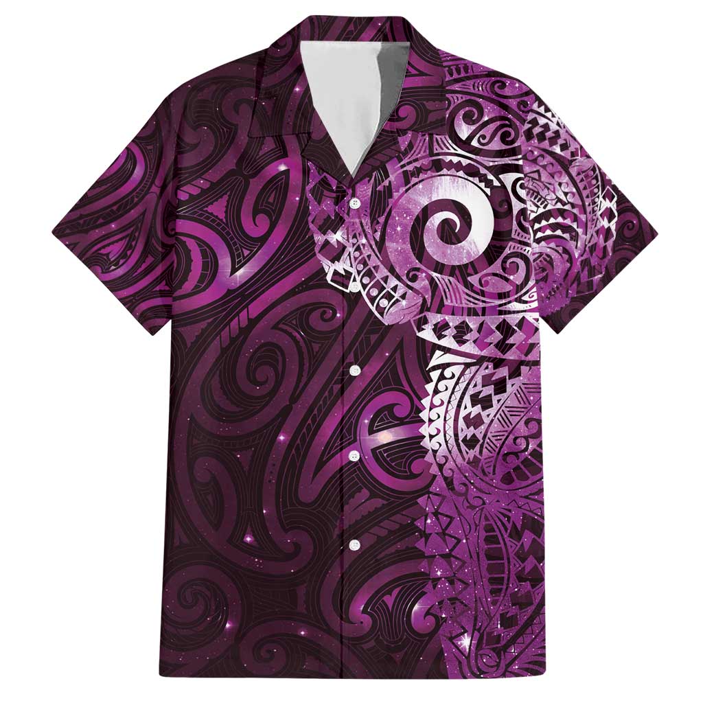 Matariki New Zealand Maori Koru Art Tattoo Family Matching Short Sleeve Bodycon Dress and Hawaiian Shirt New Year Galaxy Pink Sky Style