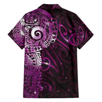Matariki New Zealand Maori Koru Art Tattoo Family Matching Short Sleeve Bodycon Dress and Hawaiian Shirt New Year Galaxy Pink Sky Style