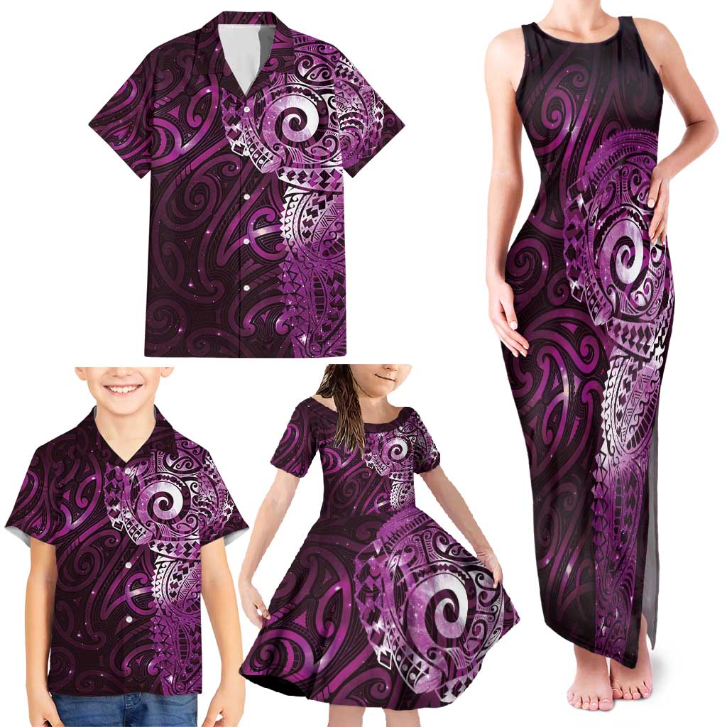 Matariki New Zealand Maori Koru Art Tattoo Family Matching Tank Maxi Dress and Hawaiian Shirt New Year Galaxy Pink Sky Style