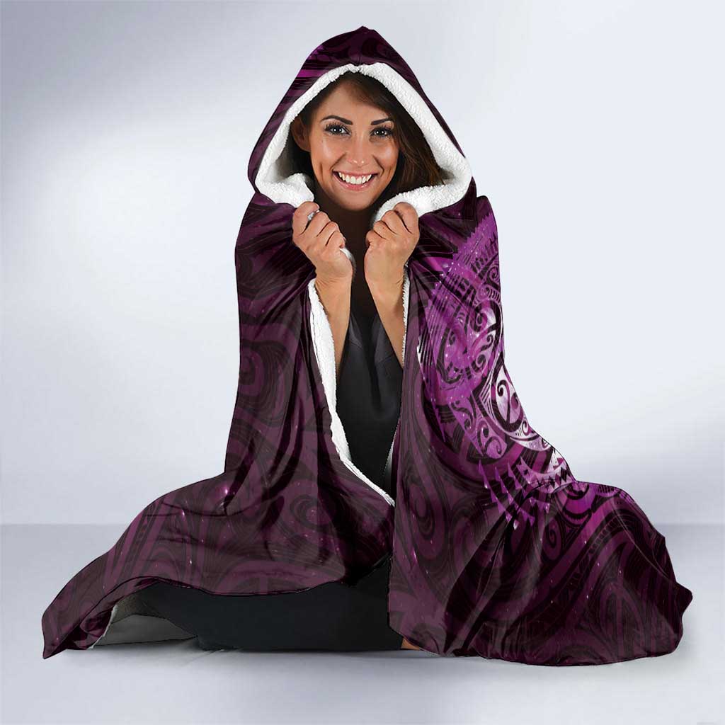 Matariki New Zealand Maori Koru Art Tattoo Hooded Blanket New Year Galaxy Pink Sky Style