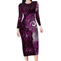 Matariki New Zealand Maori Koru Art Tattoo Long Sleeve Bodycon Dress New Year Galaxy Pink Sky Style