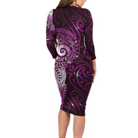 Matariki New Zealand Maori Koru Art Tattoo Long Sleeve Bodycon Dress New Year Galaxy Pink Sky Style