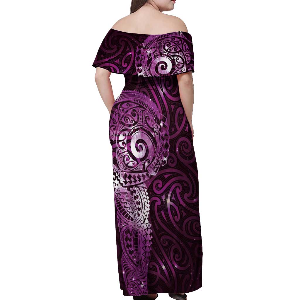 Matariki New Zealand Maori Koru Art Tattoo Off Shoulder Maxi Dress New Year Galaxy Pink Sky Style