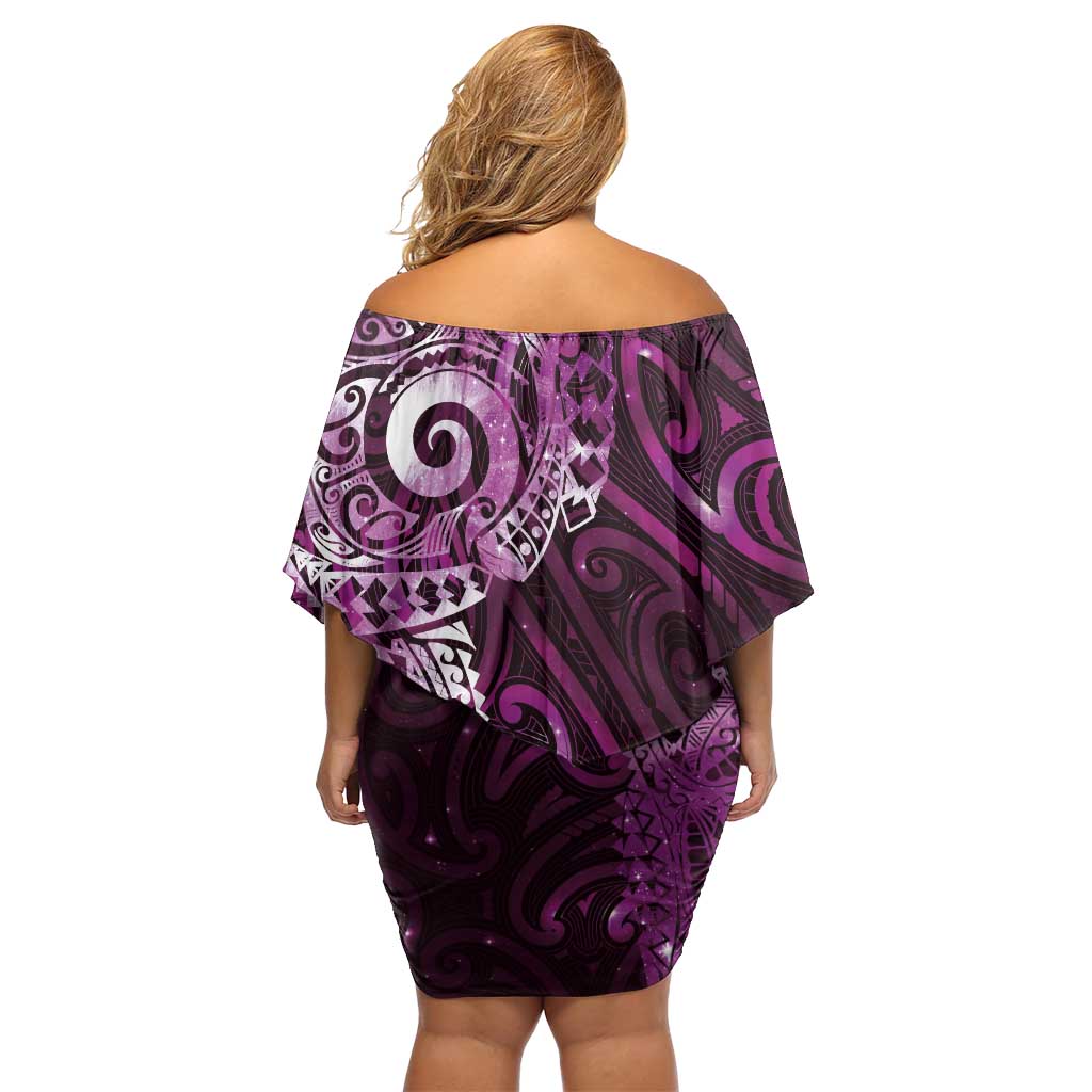 Matariki New Zealand Maori Koru Art Tattoo Off Shoulder Short Dress New Year Galaxy Pink Sky Style