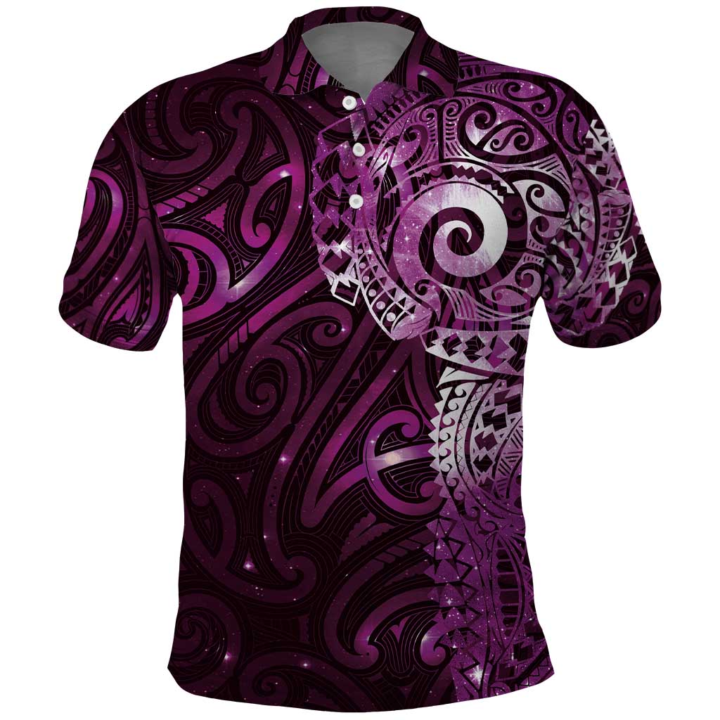 Matariki New Zealand Maori Koru Art Tattoo Polo Shirt New Year Galaxy Pink Sky Style