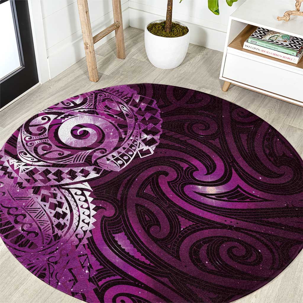 Matariki New Zealand Maori Koru Art Tattoo Round Carpet New Year Galaxy Pink Sky Style