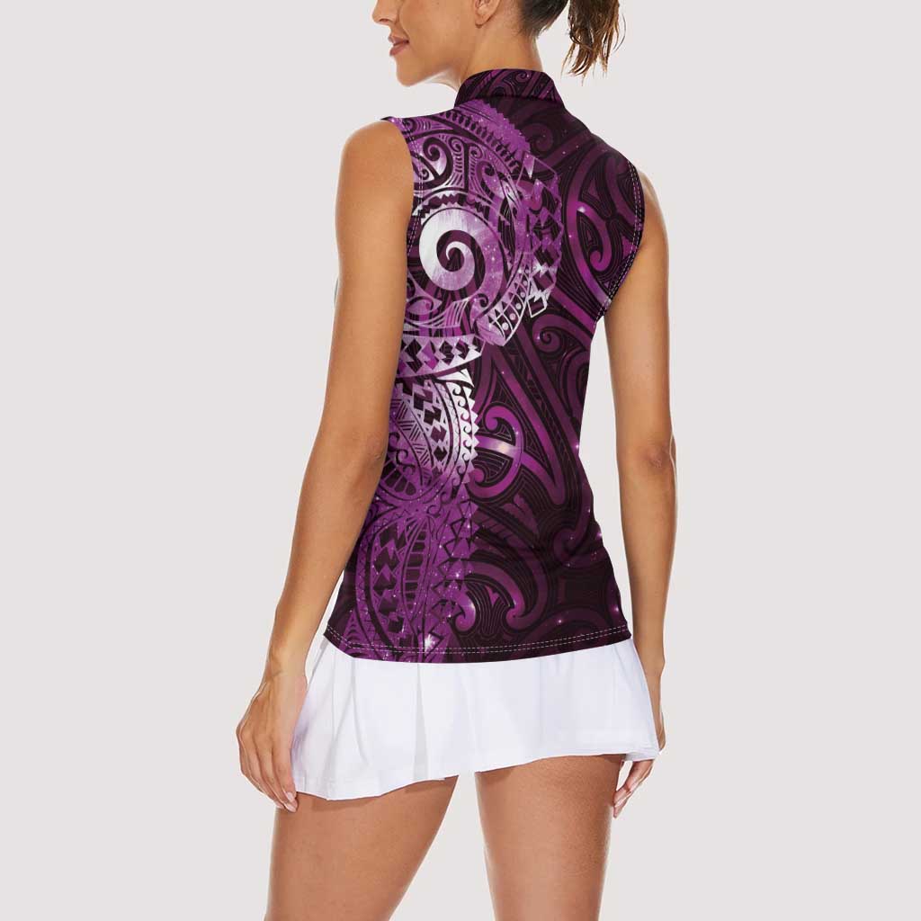 Matariki New Zealand Maori Koru Art Tattoo Women Sleeveless Polo Shirt New Year Galaxy Pink Sky Style
