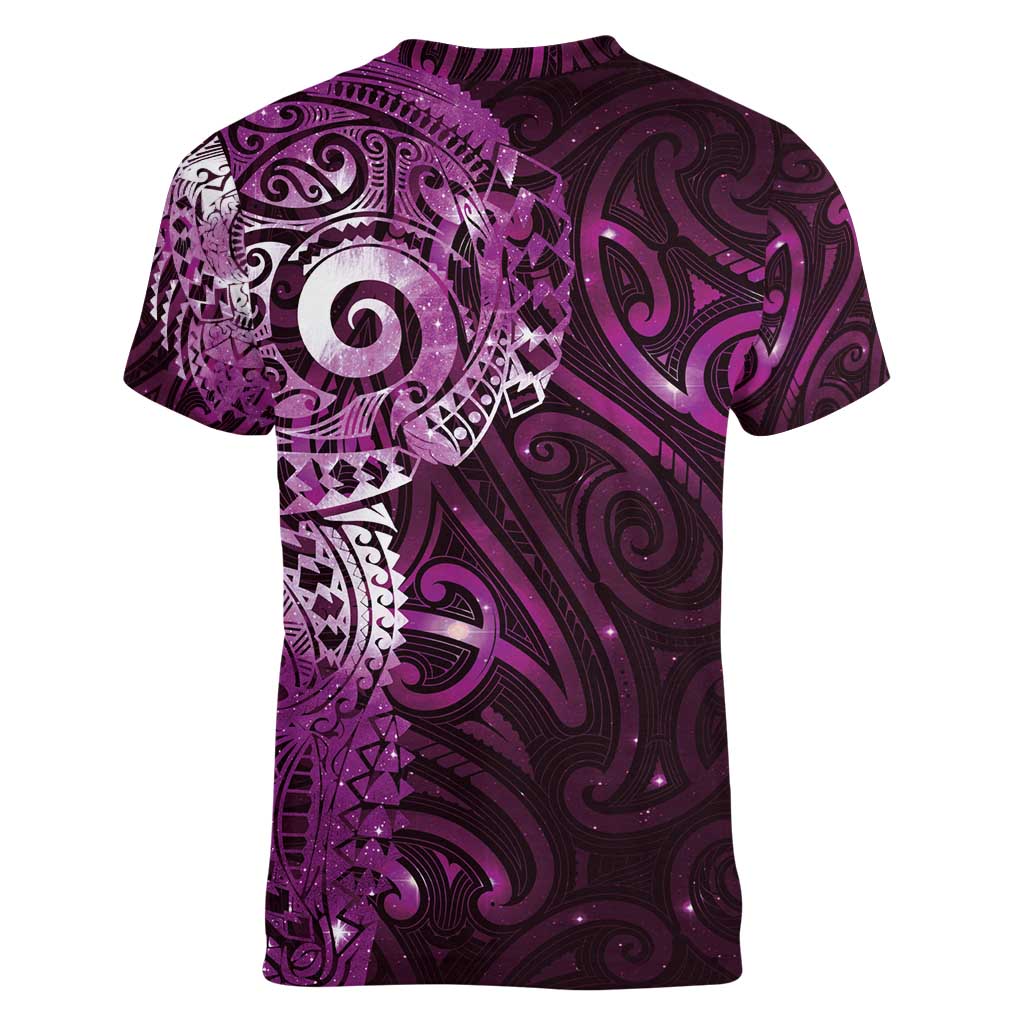 Matariki New Zealand Maori Koru Art Tattoo Women V-Neck T-Shirt New Year Galaxy Pink Sky Style