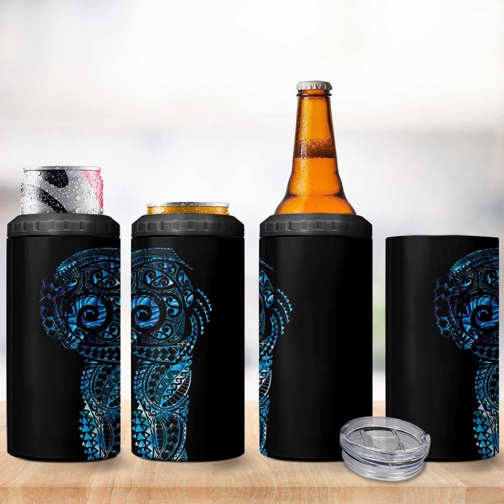 New Zealand Maori Koru Art Traditional Tattoo 4 in 1 Can Cooler Tumbler Paua Shell