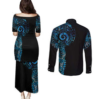 New Zealand Maori Koru Art Traditional Tattoo Couples Matching Puletasi and Long Sleeve Button Shirt Paua Shell