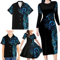 New Zealand Maori Koru Art Traditional Tattoo Family Matching Long Sleeve Bodycon Dress and Hawaiian Shirt Paua Shell