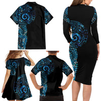 New Zealand Maori Koru Art Traditional Tattoo Family Matching Long Sleeve Bodycon Dress and Hawaiian Shirt Paua Shell