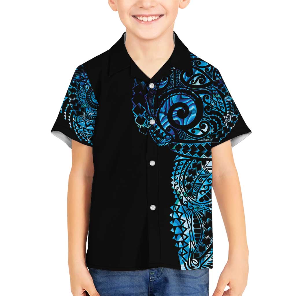 New Zealand Maori Koru Art Traditional Tattoo Family Matching Off Shoulder Short Dress and Hawaiian Shirt Paua Shell