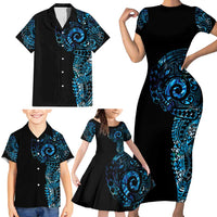 New Zealand Maori Koru Art Traditional Tattoo Family Matching Short Sleeve Bodycon Dress and Hawaiian Shirt Paua Shell