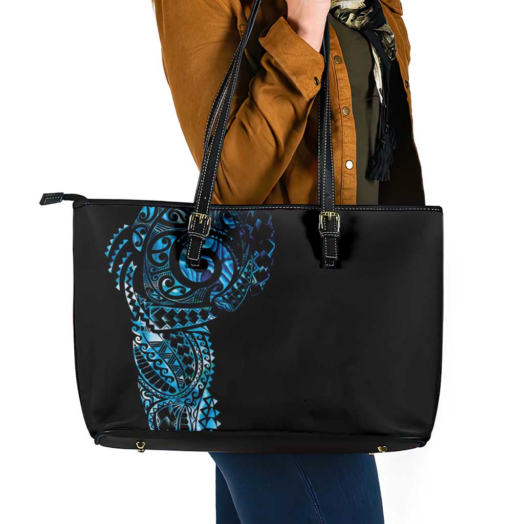 New Zealand Maori Koru Art Traditional Tattoo Leather Tote Bag Paua Shell