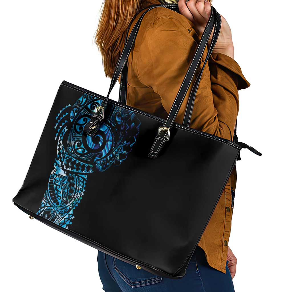 New Zealand Maori Koru Art Traditional Tattoo Leather Tote Bag Paua Shell