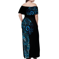 New Zealand Maori Koru Art Traditional Tattoo Off Shoulder Maxi Dress Paua Shell