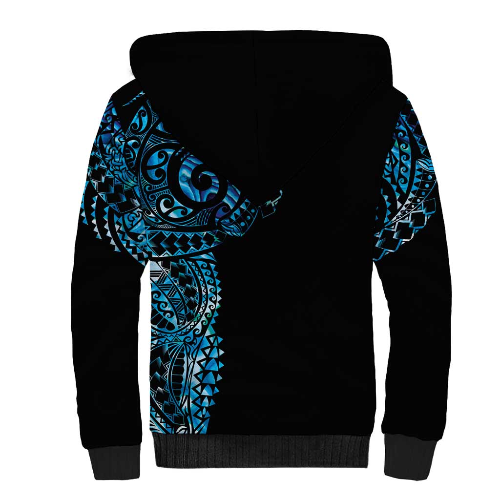 New Zealand Maori Koru Art Traditional Tattoo Sherpa Hoodie Paua Shell