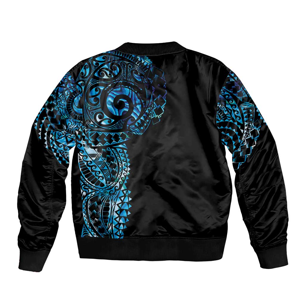 New Zealand Maori Koru Art Traditional Tattoo Sleeve Zip Bomber Jacket Paua Shell