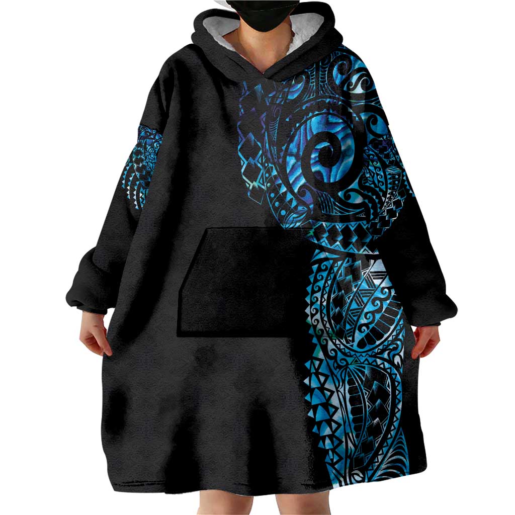 New Zealand Maori Koru Art Traditional Tattoo Wearable Blanket Hoodie Paua Shell