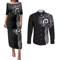 New Zealand Maori Koru Art Traditional Tattoo Couples Matching Puletasi and Long Sleeve Button Shirt Simple Style