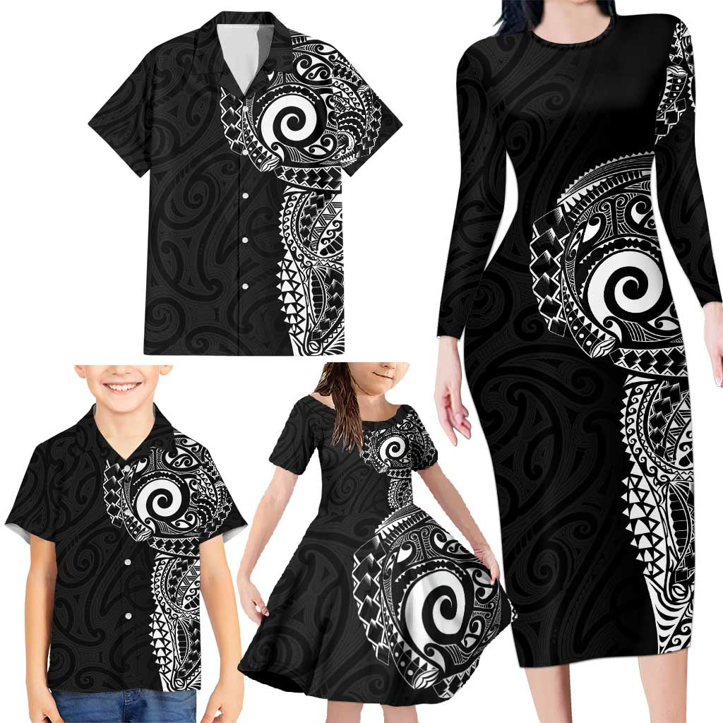 New Zealand Maori Koru Art Traditional Tattoo Family Matching Long Sleeve Bodycon Dress and Hawaiian Shirt Simple Style