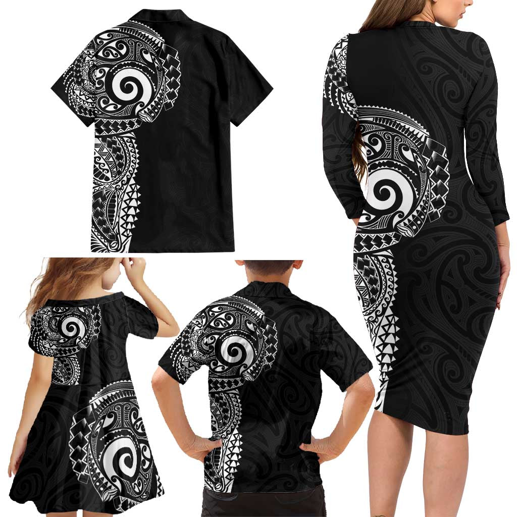 New Zealand Maori Koru Art Traditional Tattoo Family Matching Long Sleeve Bodycon Dress and Hawaiian Shirt Simple Style