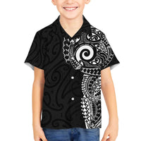 New Zealand Maori Koru Art Traditional Tattoo Family Matching Off The Shoulder Long Sleeve Dress and Hawaiian Shirt Simple Style