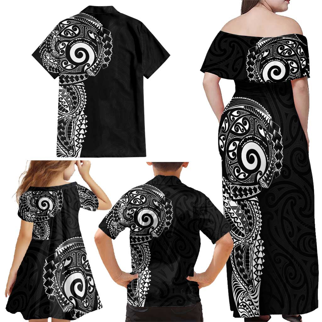 New Zealand Maori Koru Art Traditional Tattoo Family Matching Off Shoulder Maxi Dress and Hawaiian Shirt Simple Style
