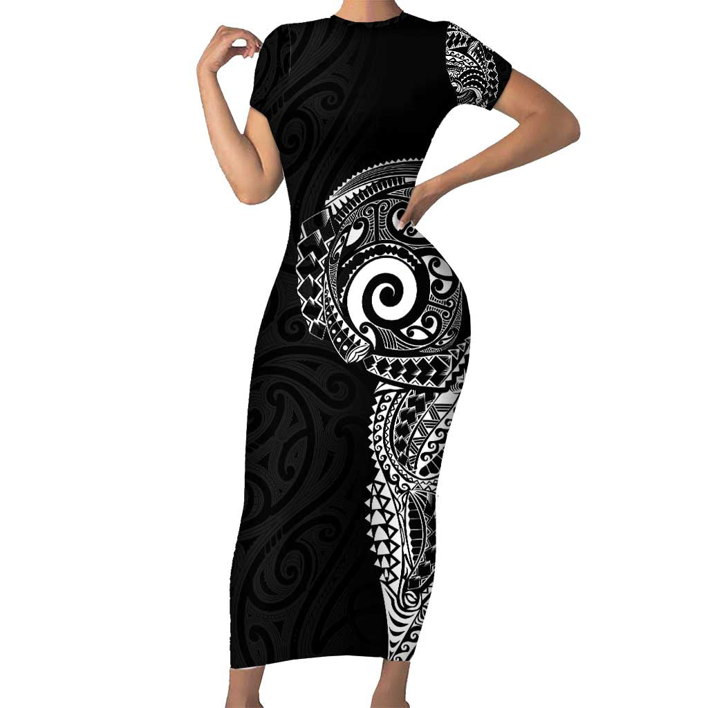 New Zealand Maori Koru Art Traditional Tattoo Family Matching Short Sleeve Bodycon Dress and Hawaiian Shirt Simple Style