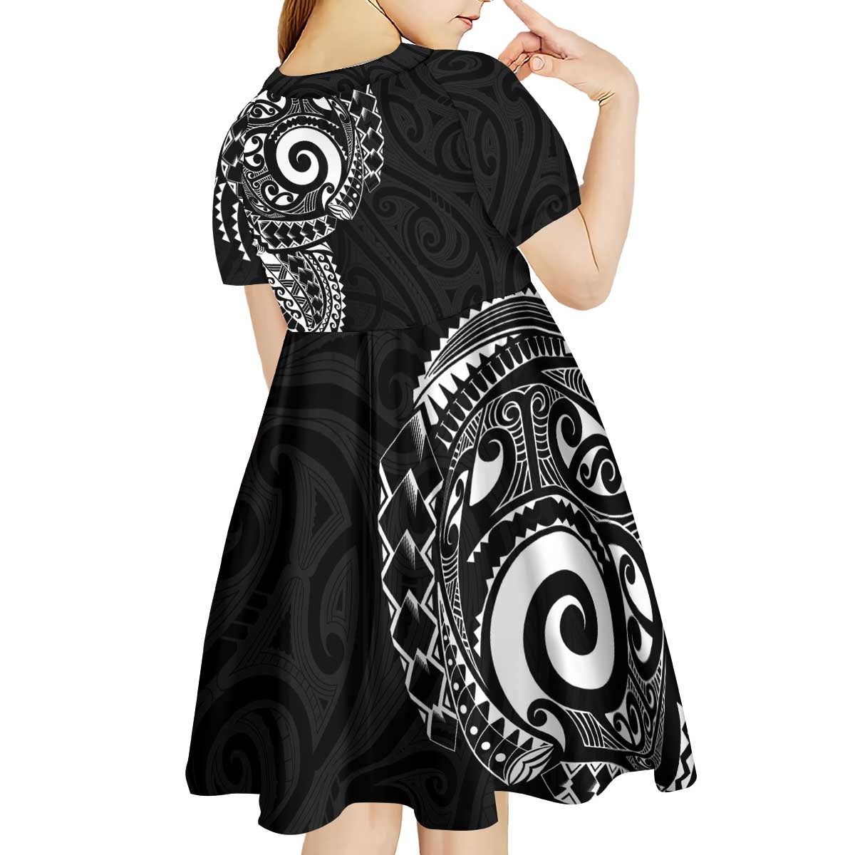 New Zealand Maori Koru Art Traditional Tattoo Kid Short Sleeve Dress Simple Style