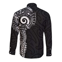 New Zealand Maori Koru Art Traditional Tattoo Long Sleeve Button Shirt Simple Style