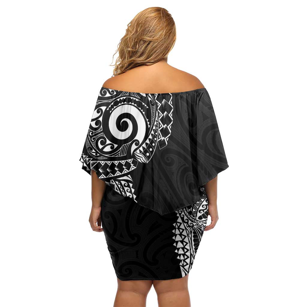 New Zealand Maori Koru Art Traditional Tattoo Off Shoulder Short Dress Simple Style