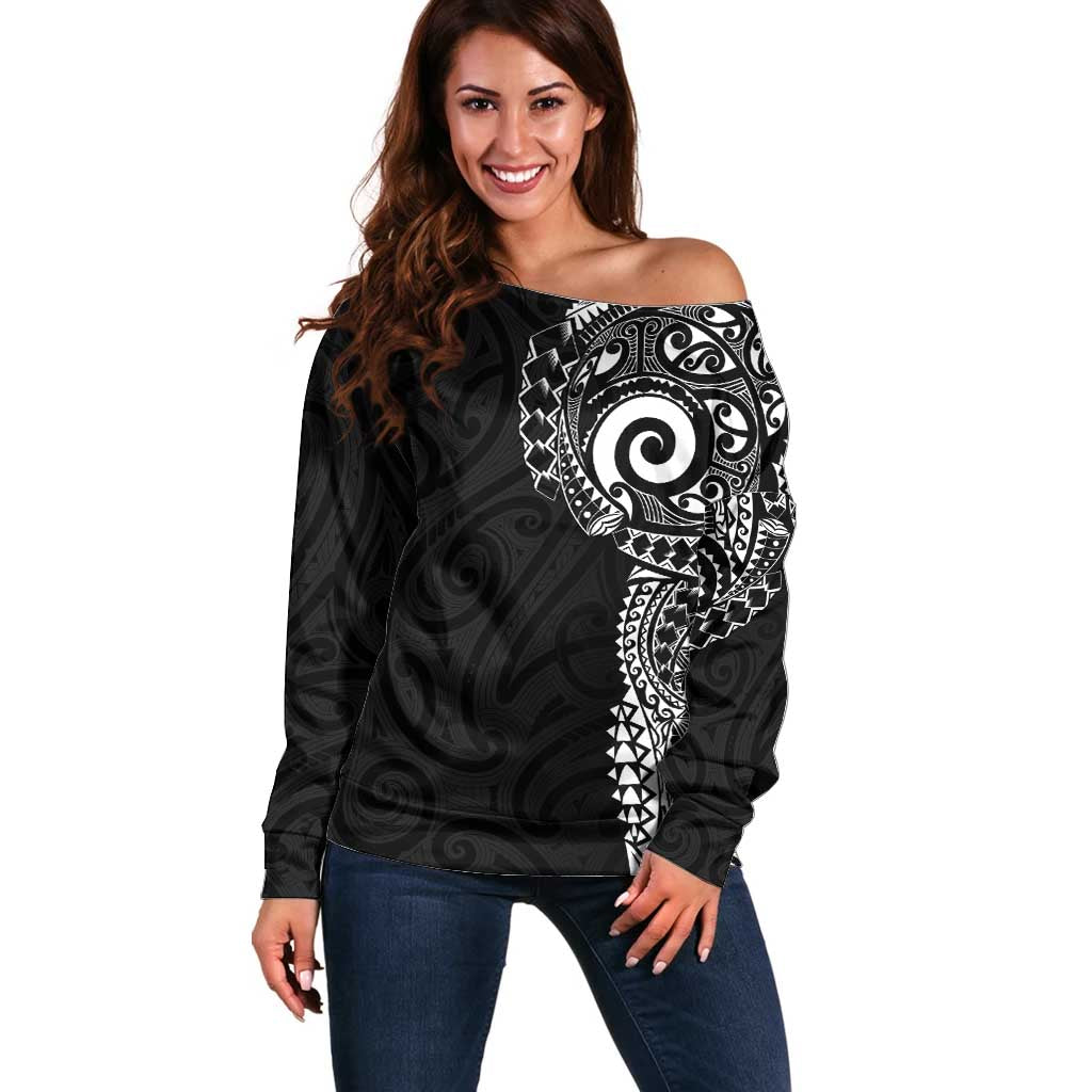 New Zealand Maori Koru Art Traditional Tattoo Off Shoulder Sweater Simple Style