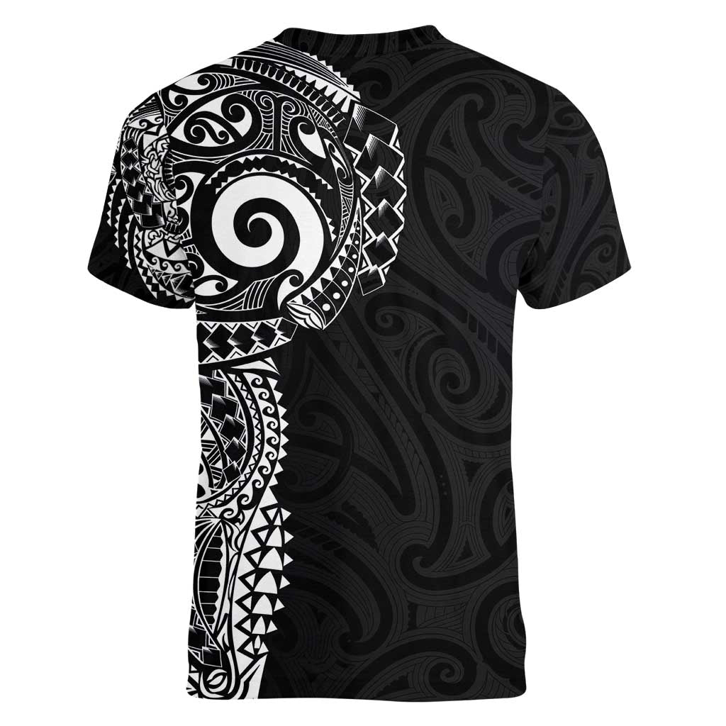 New Zealand Maori Koru Art Traditional Tattoo Women V-Neck T-Shirt Simple Style