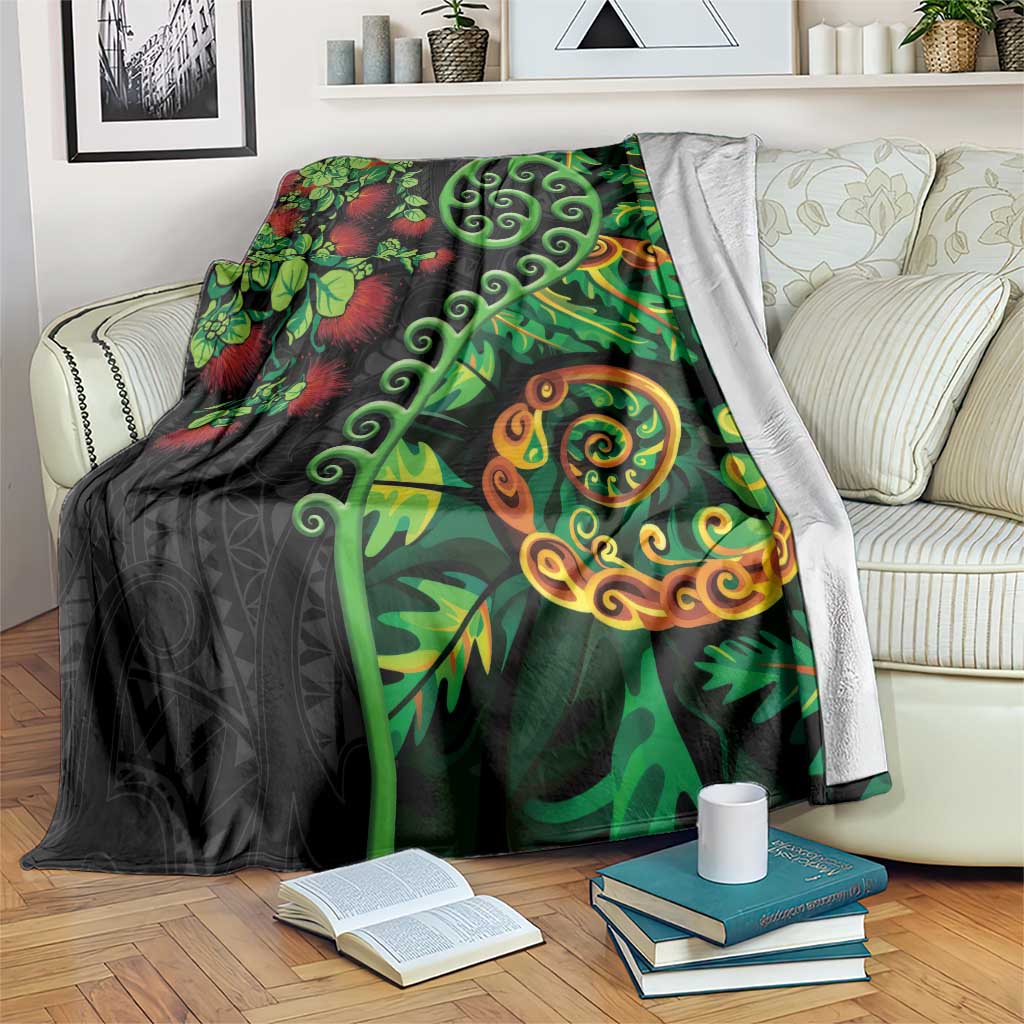 New Zealand Koru Plants and Pohutukawa Blanket Maori Tattoo Pattern