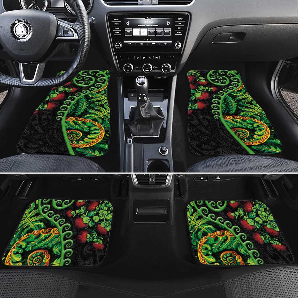 New Zealand Koru Plants and Pohutukawa Car Mats Maori Tattoo Pattern