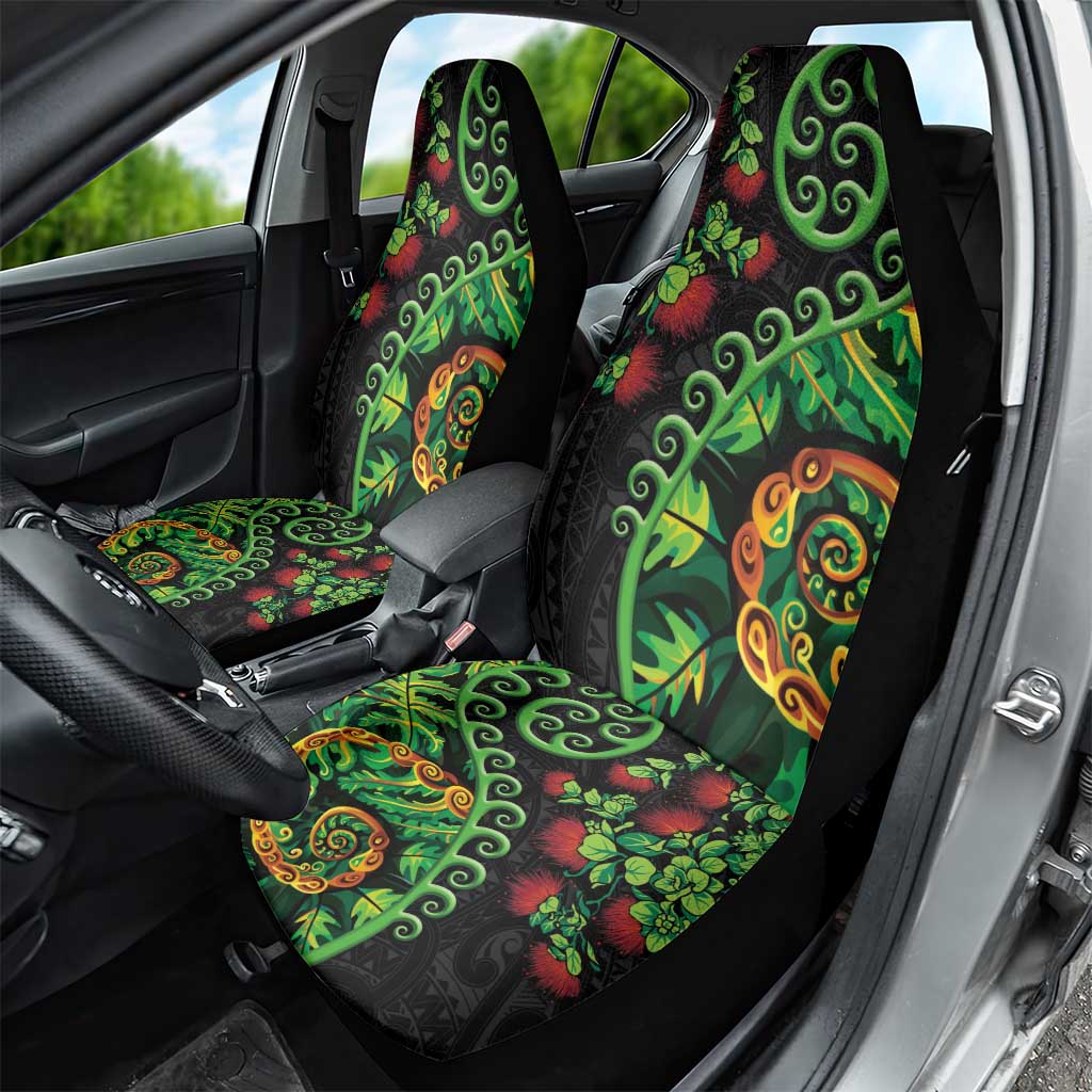 New Zealand Koru Plants and Pohutukawa Car Seat Cover Maori Tattoo Pattern