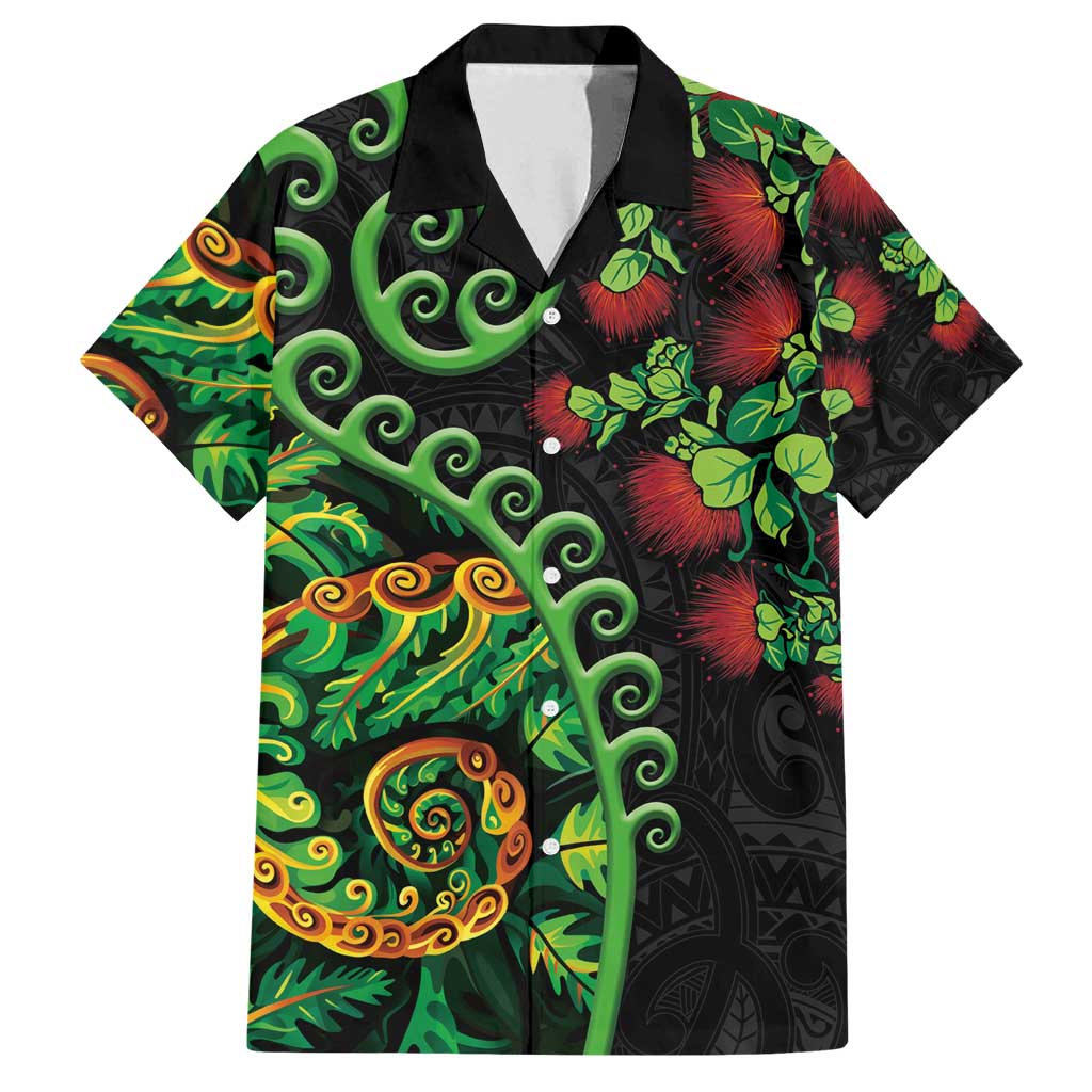 New Zealand Koru Plants and Pohutukawa Family Matching Long Sleeve Bodycon Dress and Hawaiian Shirt Maori Tattoo Pattern