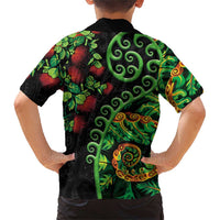 New Zealand Koru Plants and Pohutukawa Family Matching Short Sleeve Bodycon Dress and Hawaiian Shirt Maori Tattoo Pattern