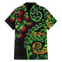 New Zealand Koru Plants and Pohutukawa Family Matching Short Sleeve Bodycon Dress and Hawaiian Shirt Maori Tattoo Pattern