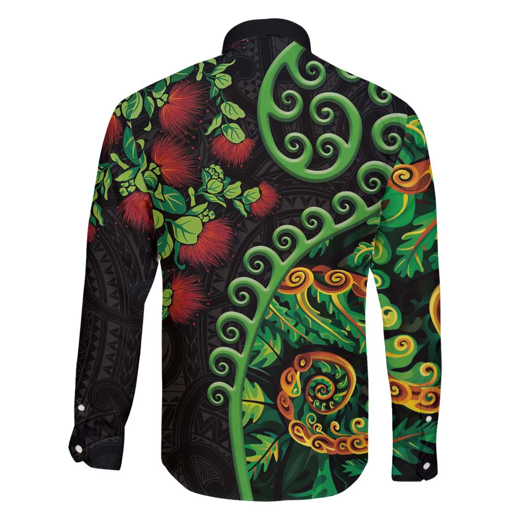 New Zealand Koru Plants and Pohutukawa Family Matching Summer Maxi Dress and Hawaiian Shirt Maori Tattoo Pattern