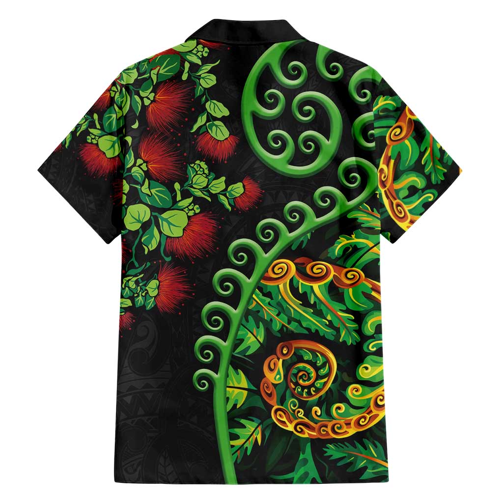 New Zealand Koru Plants and Pohutukawa Hawaiian Shirt Maori Tattoo Pattern