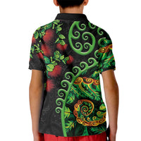 New Zealand Koru Plants and Pohutukawa Kid Polo Shirt Maori Tattoo Pattern